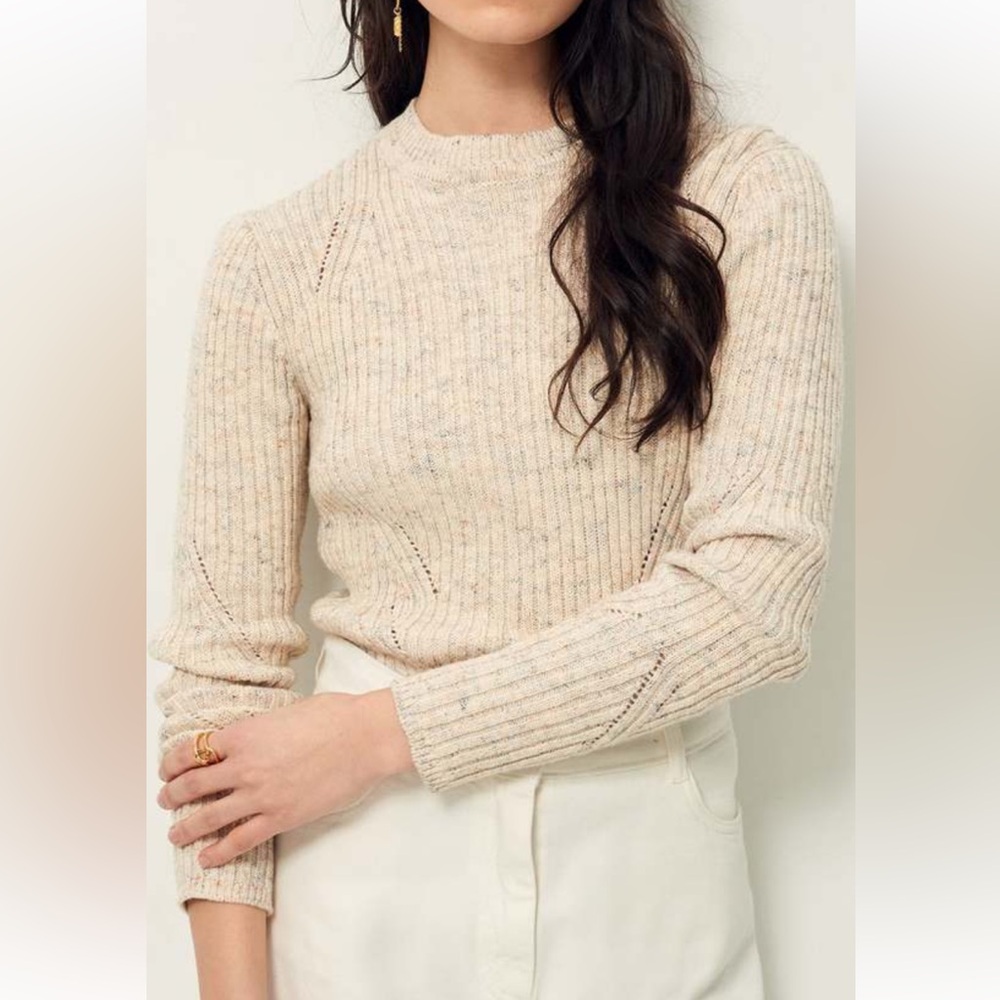 Ribbed Knit Sweater in Beige